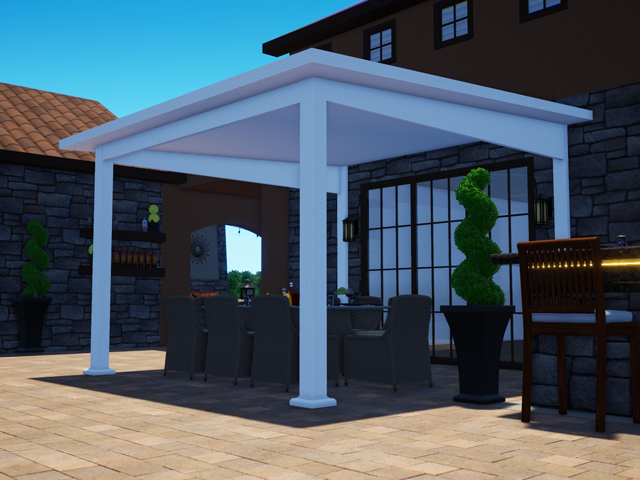 Pavilion, Attached, Florentine Columns, White, Outside View, Daytime