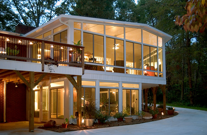 Sunroom, Cathedral Roof, Vista View  Walls, Upper Transoms, Lower Transoms, Signature Wall System in White